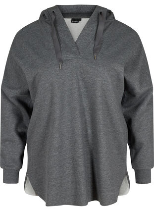Sweatshirt med huva och slits, Dark Grey Melange, Packshot image number 0