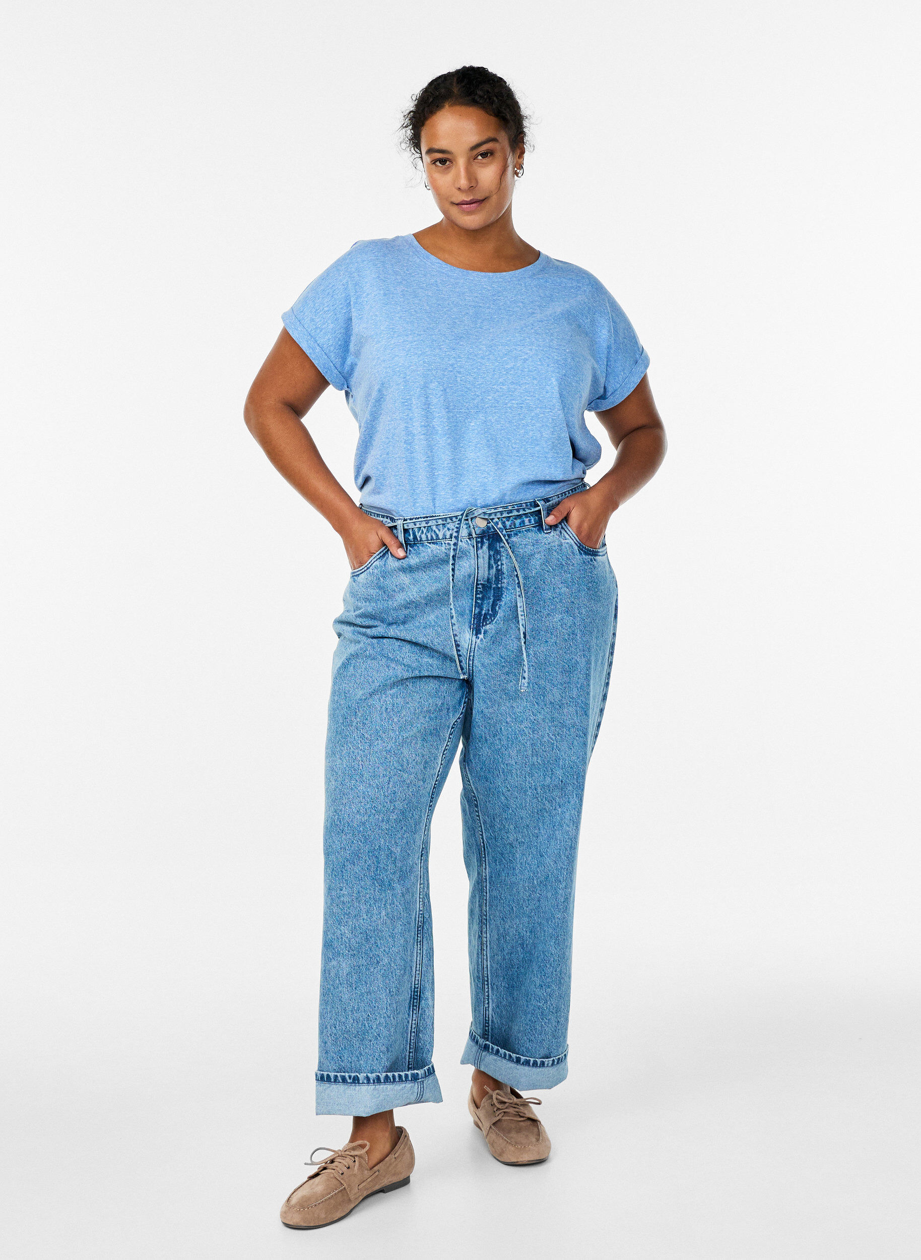 Zizzi Melerad t-shirt med korta &auml;rmar, Bl&aring;, Model image number 1