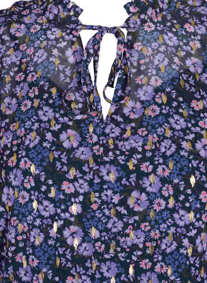 Tunika i blommönster och lurex, Purple Ditzy Flower, Packshot image number 2