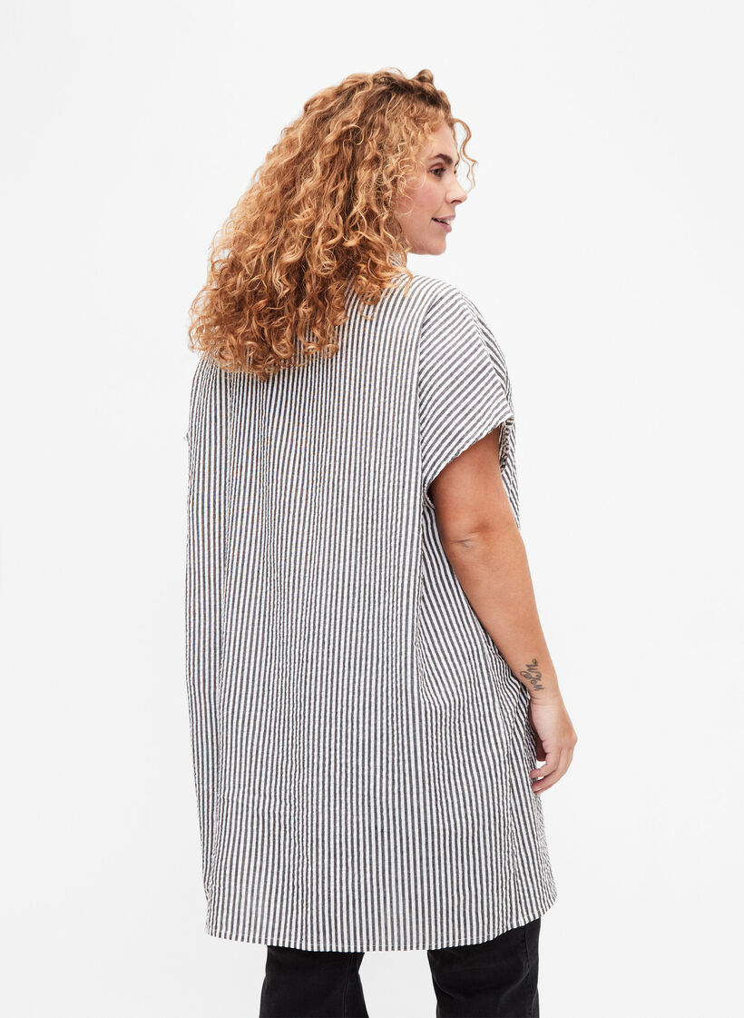 Lång randig bomullsskjorta, Black, Model image number 1