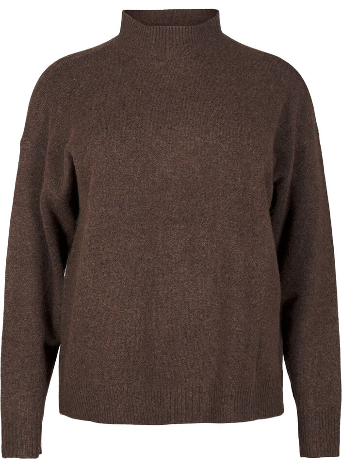 Stickad blus i ull med hög hals, Rain Drum Mel., Packshot image number 0