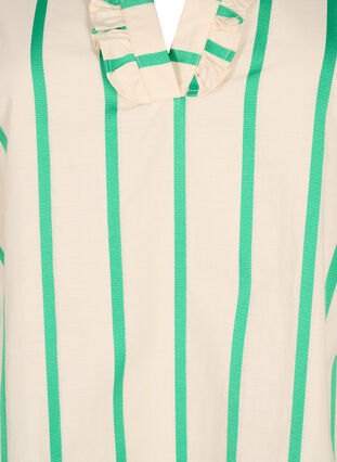 Randig tunika i bomull med smock och volanger, Beige Green Stripe, Packshot image number 2