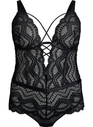 Spetsbody med sn&ouml;rningsdetaljer, Svart