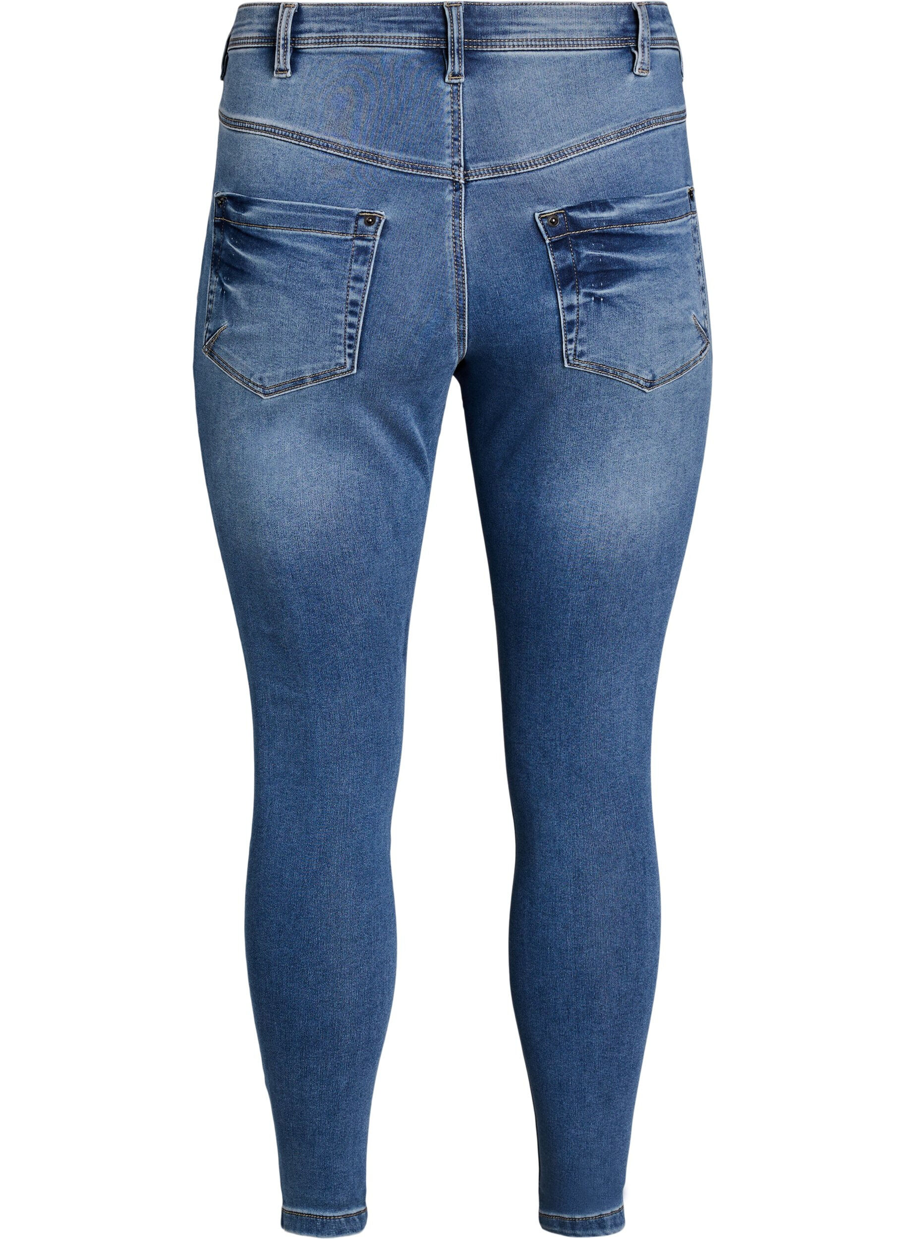 ZizziCroppade Amy jeans med dragkedja, Bl&aring;, Packshot image number 1