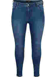 Cropped Amy jeans med blixtlås, Dark blue denim