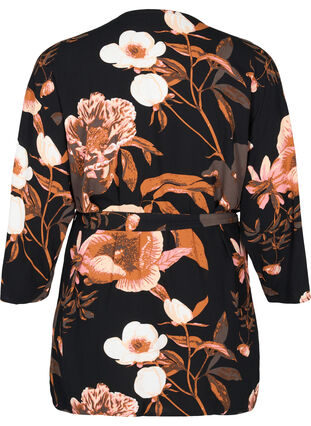 Blommig kimono i viskos, Black Flower AOP, Packshot image number 1