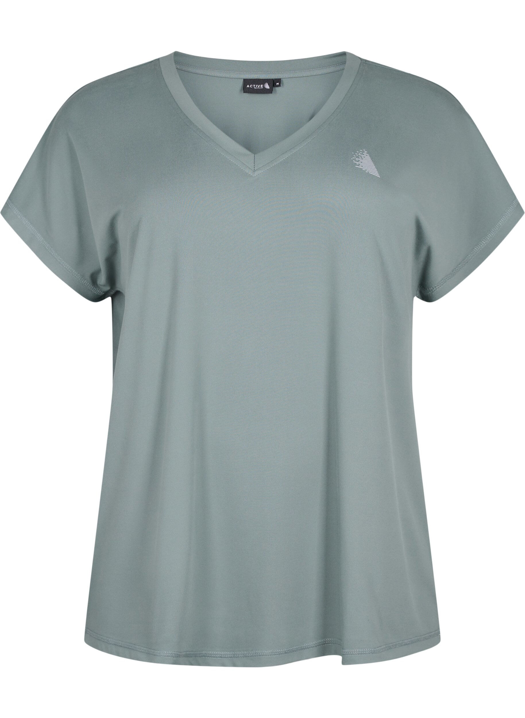 ZizziTr&auml;nings t-shirt med v-ringning och l&ouml;s passform, Balsam Green, Packshot image number 0