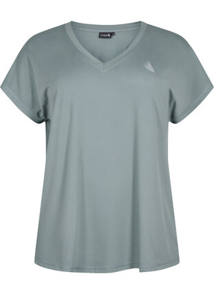 Tränings t-shirt med v-ringning och lös passform, Balsam Green, Packshot image number 0