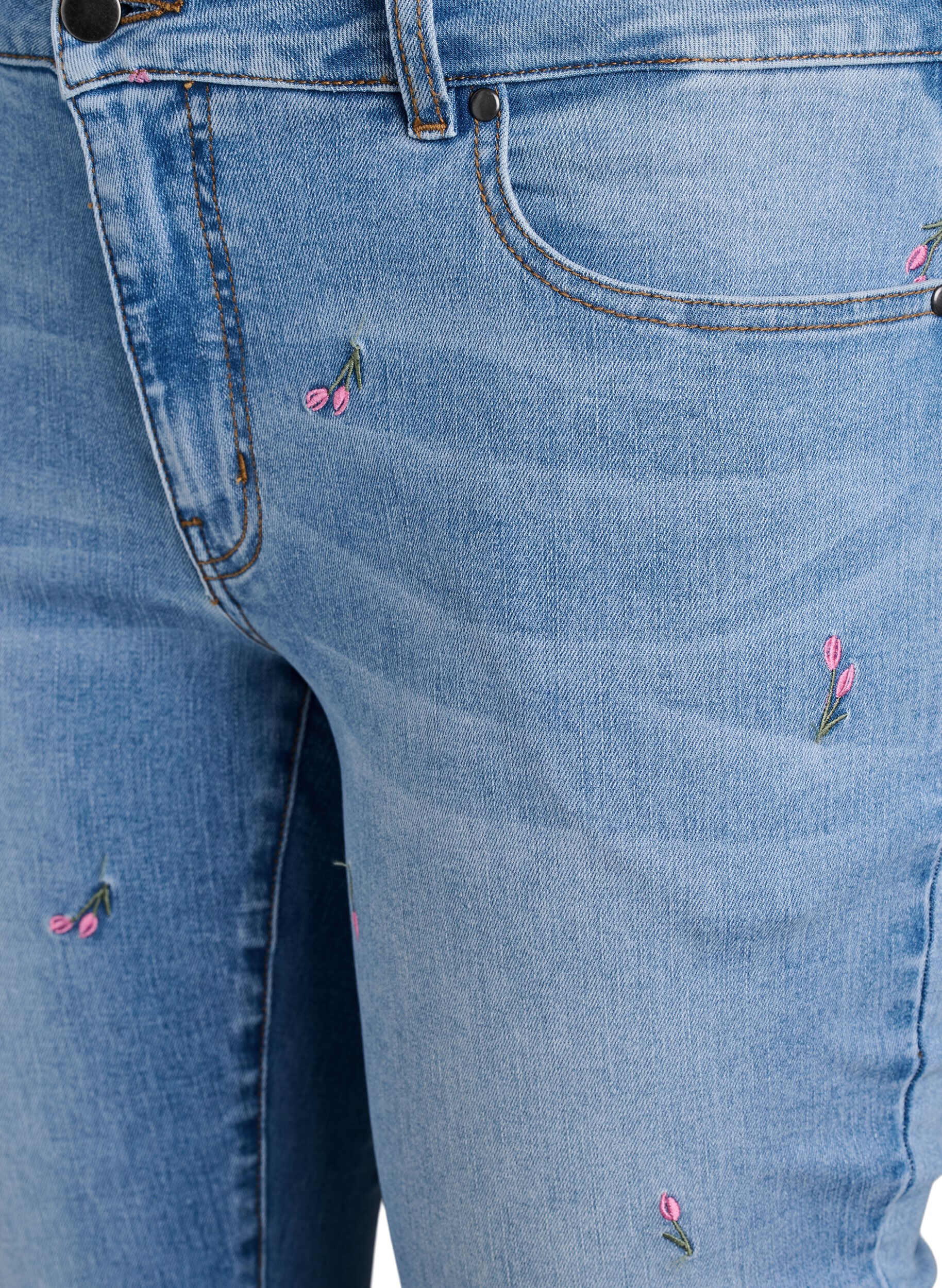 Zizzi Bootcut-jeans med broderade blommor, Bl&aring;, Packshot image number 2