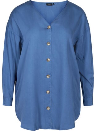 Skjorta i lyocell med v-ringning, Blue denim, Packshot image number 0