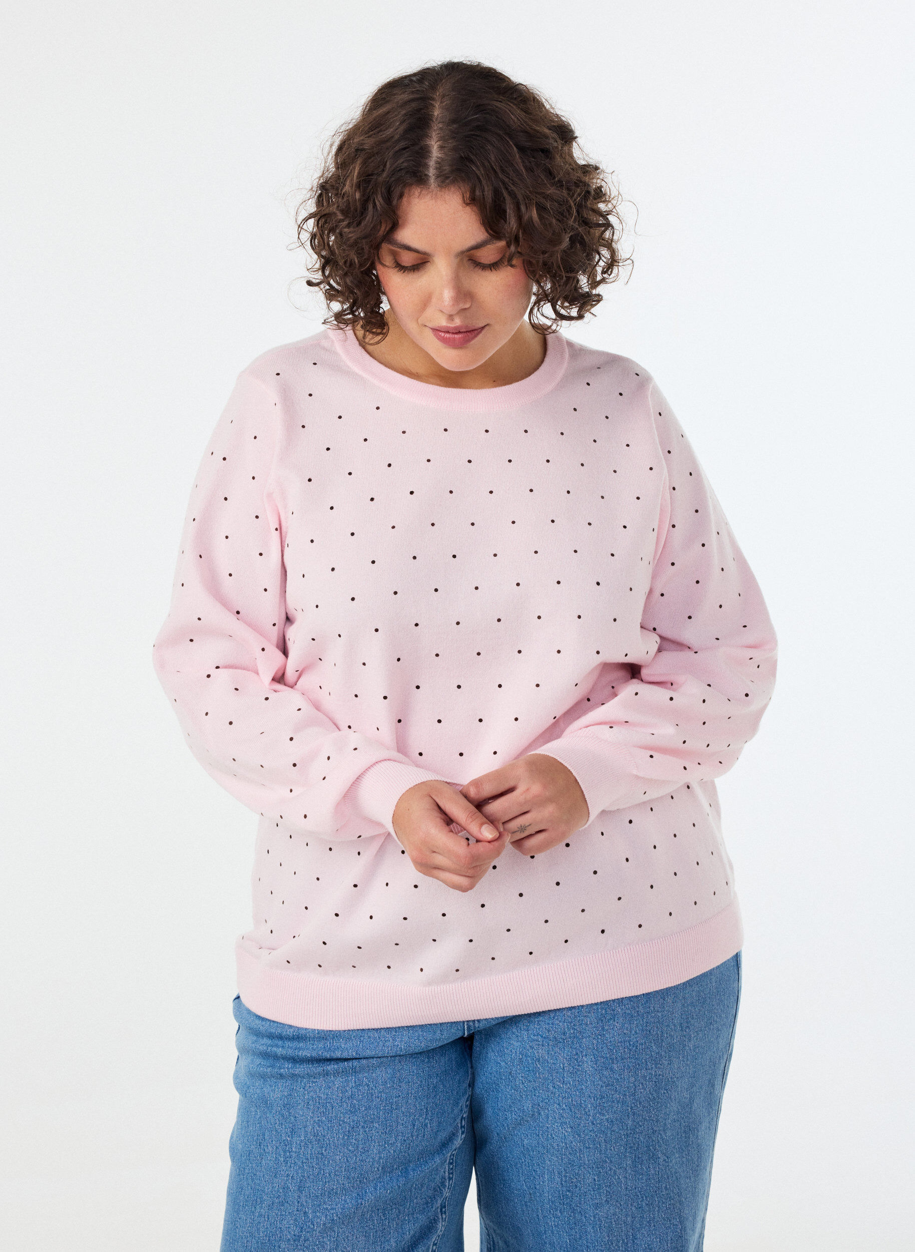 ZizziStickad blus med sm&aring; prickar, Rosa, Model image number 0