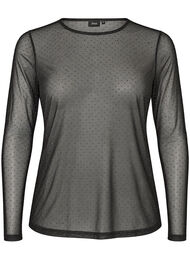 Blus i skir mesh med strass, Svart