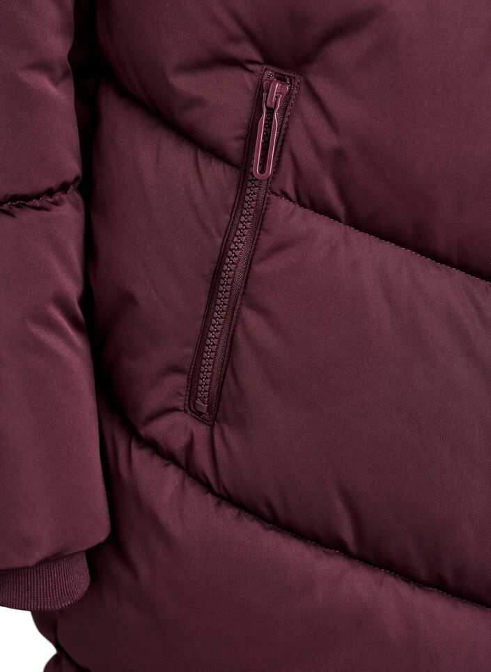 L&aring;ng pufferjacka med huva och fickor, M&ouml;rk Bordeaux, Packshot image number 3