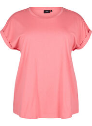 Kort&auml;rmad t-shirt i bomullsblandning, Rosa