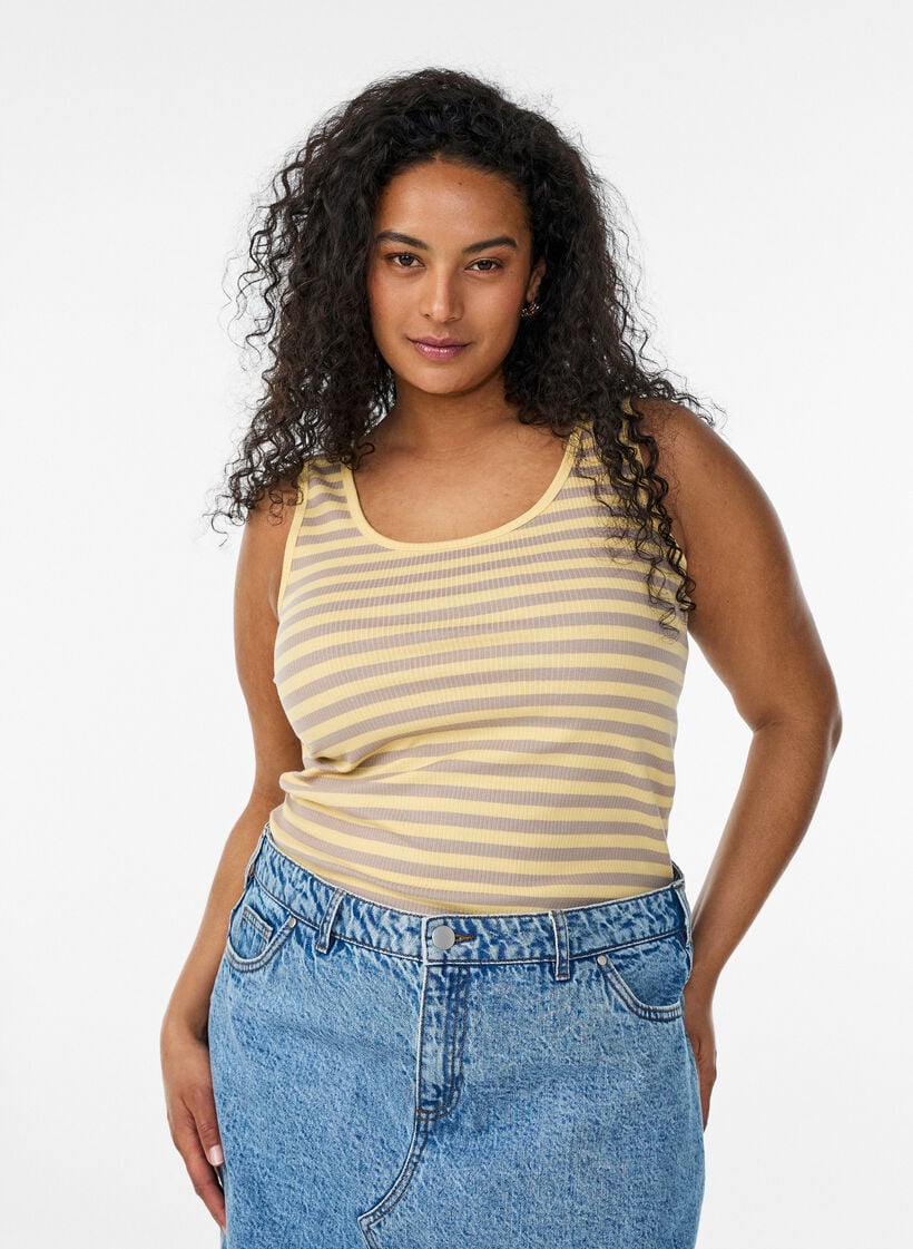 Randigt linne med ribbstruktur, Gul, Model image number 0