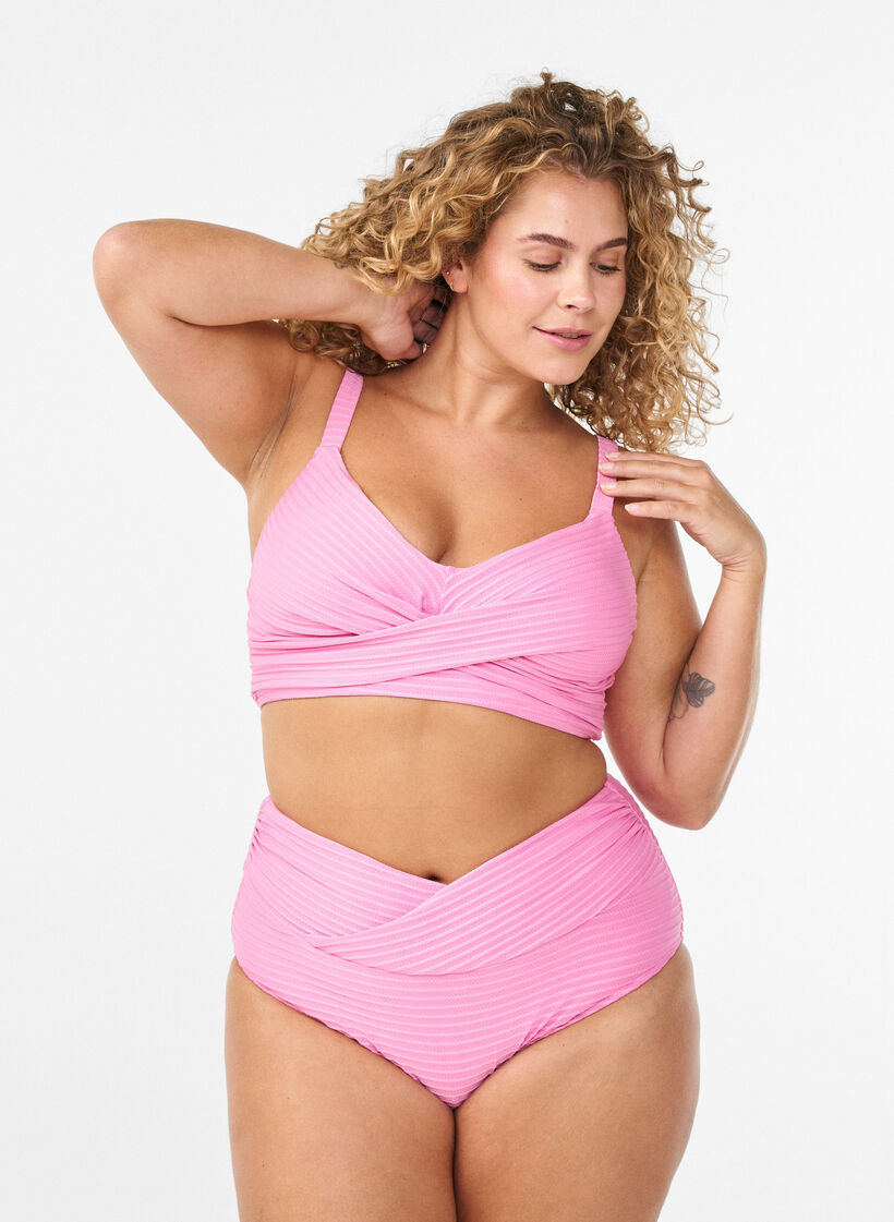 Bikinitrosor med h&ouml;g midja och korsdetaljer, Rosa, Model image number 0