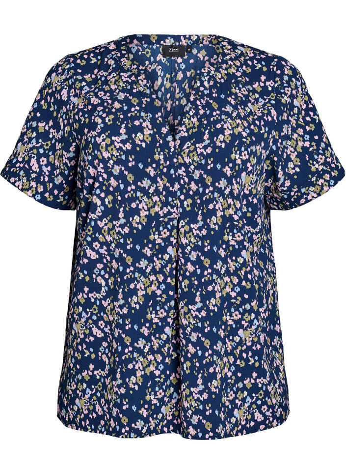 Kortärmad blus med v-ringning, Rosa, Packshot image number 0