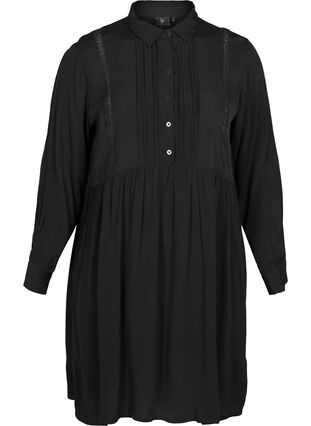Viskos klänning med spets, Black, Packshot image number 0