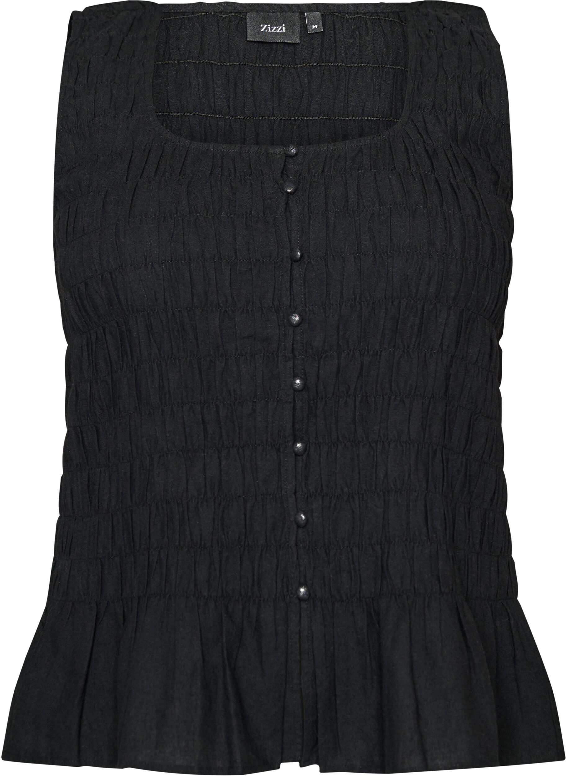 Zizzi&Auml;rml&ouml;s topp i bomull och linne med smock, Svart, Packshot image number 0