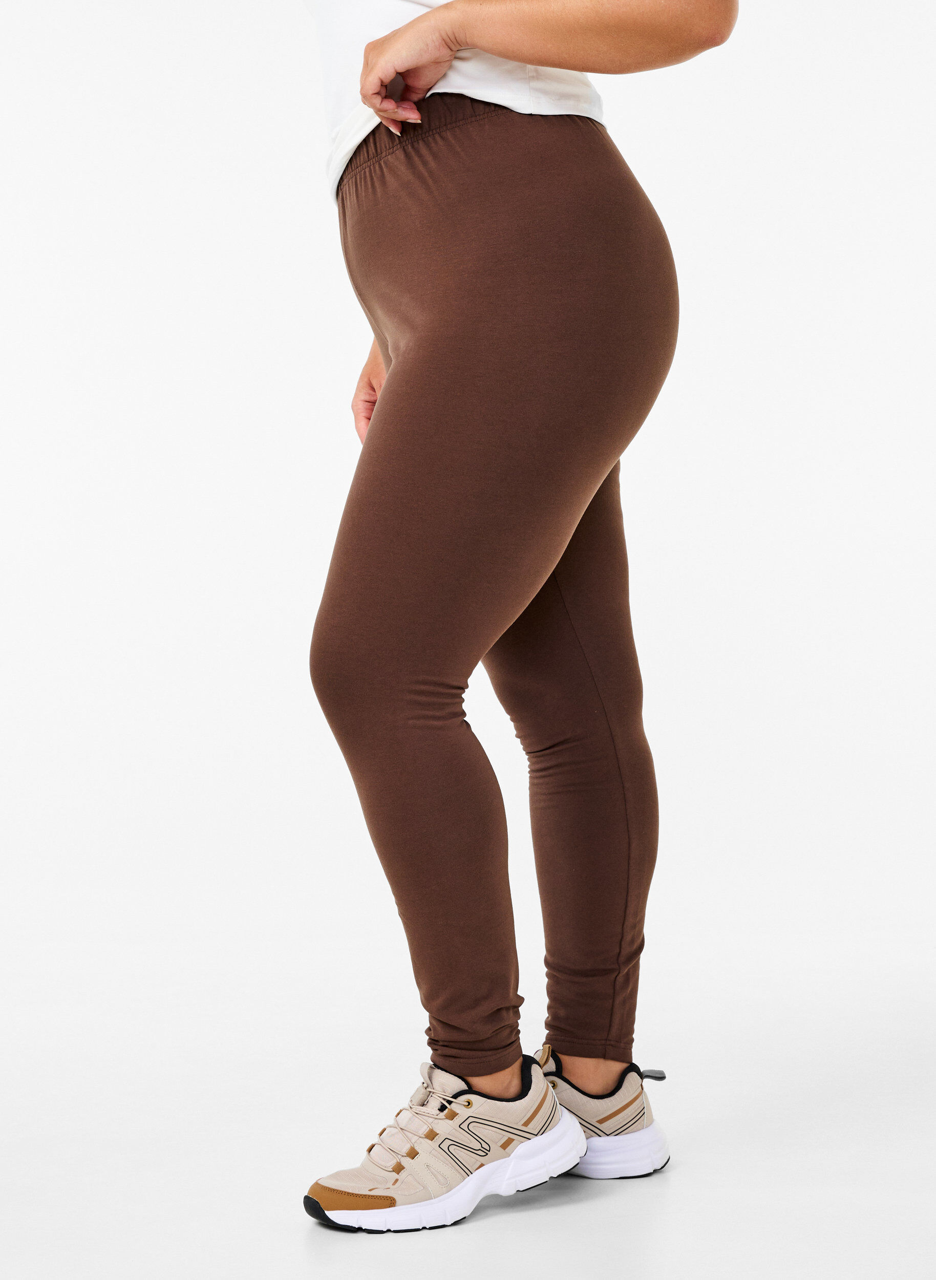 Zizzi Leggings i bomull med foder, Brun, Model image number 2