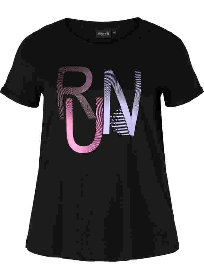  T-shirt till träning med print, Black Run, Packshot image number 0