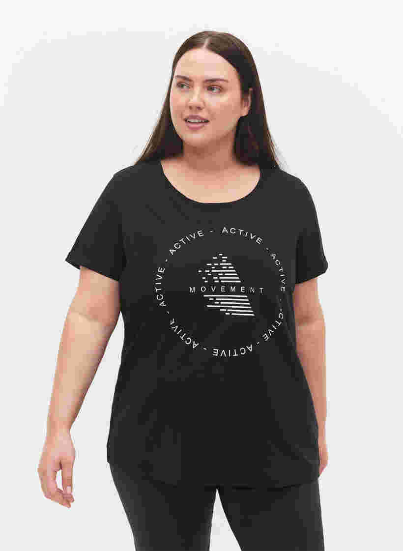  T-shirt till träning med print, Black White Logo, Model