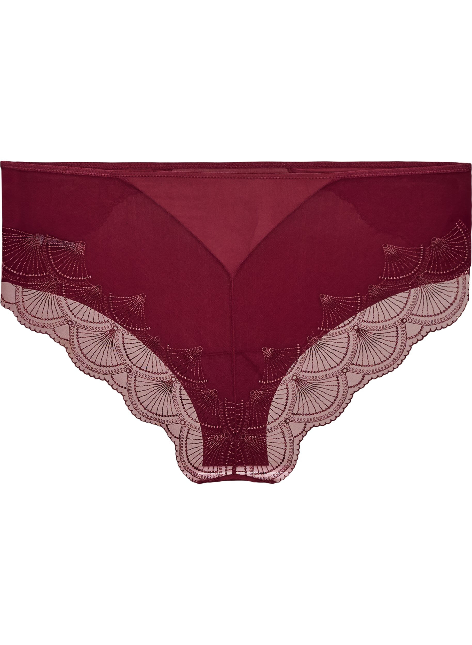 ZizziTrosor i mesh med broderade spetsdetaljer, R&ouml;d, Packshot image number 1