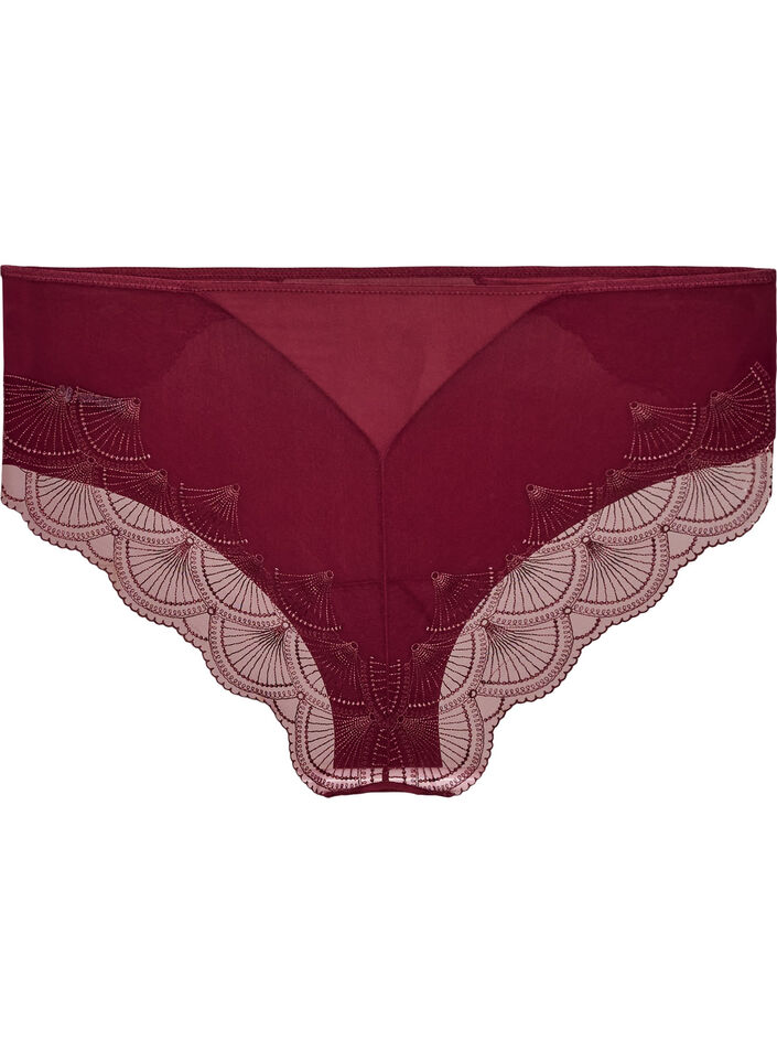 Trosor i mesh med broderade spetsdetaljer, R&ouml;d, Packshot image number 1