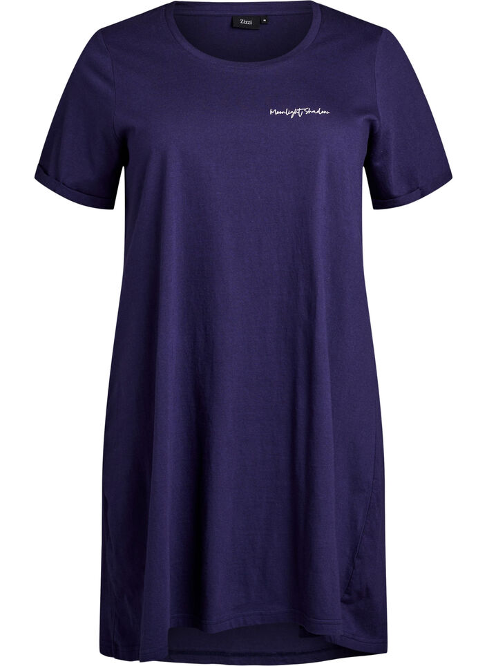 L&aring;ng natt-t-shirt i ekologisk bomull med tryck, Bl&aring;, Packshot image number 0