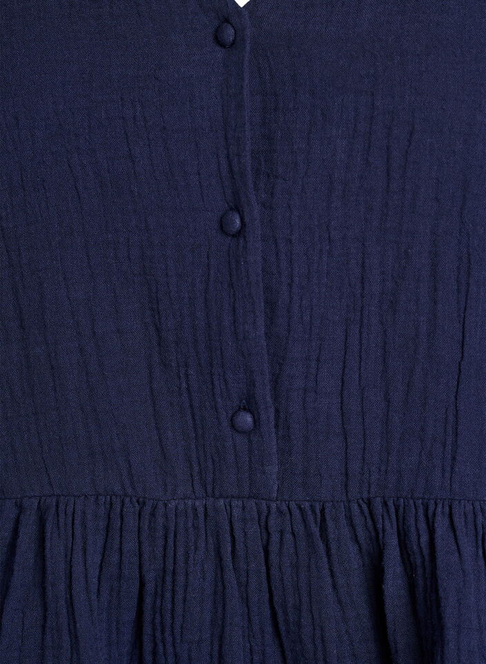 &Auml;rml&ouml;s blus i bomullsmuslin med volanger, Bl&aring;, Packshot image number 2