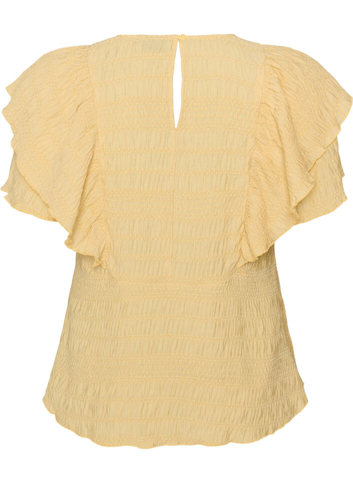 Blus med smock och volang&auml;rmar, Gul, Packshot image number 1