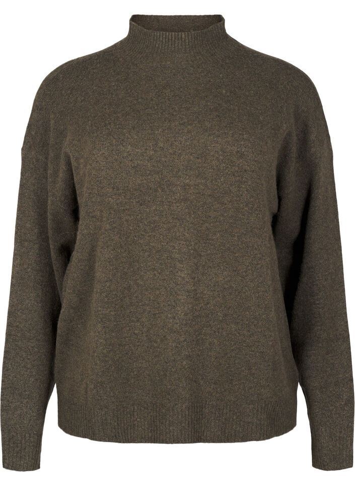 Stickad blus i ull med hög hals, Sea Turtle Mel., Packshot image number 0