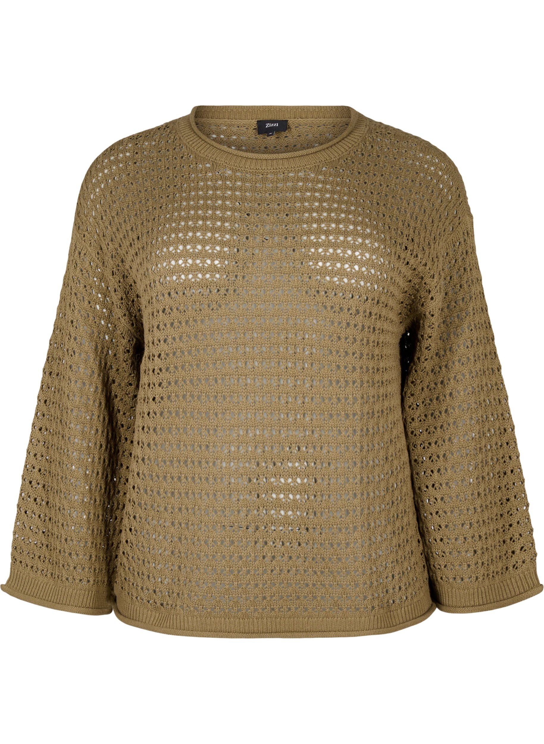 Zizzi Stickad blus med h&aring;lm&ouml;nster, Dusky Green, Packshot image number 0