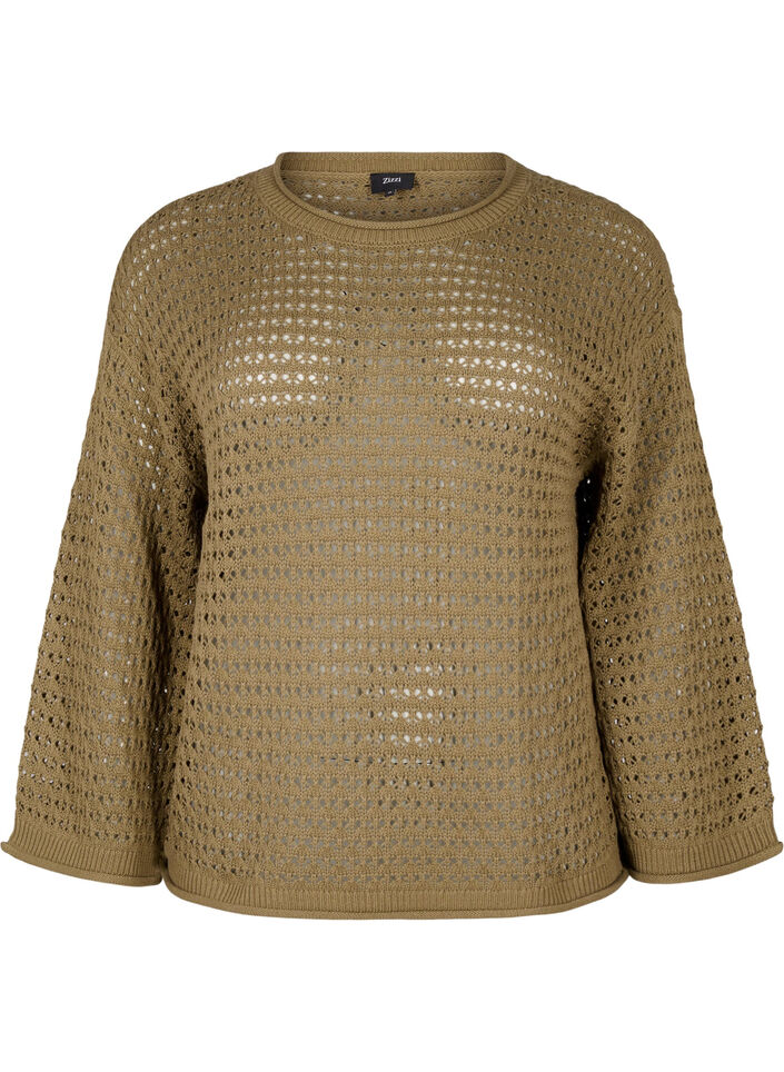 Stickad blus med hålmönster, Dusky Green, Packshot image number 0