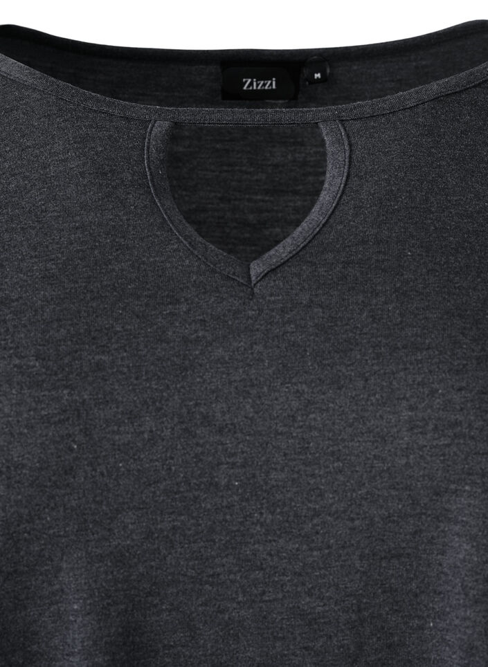 Långärmad melerad blus, Black Mel. , Packshot image number 3