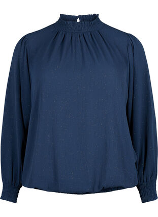 FLASH – Långärmad blus med smock och glitter	, Navy w. Gold, Packshot image number 0