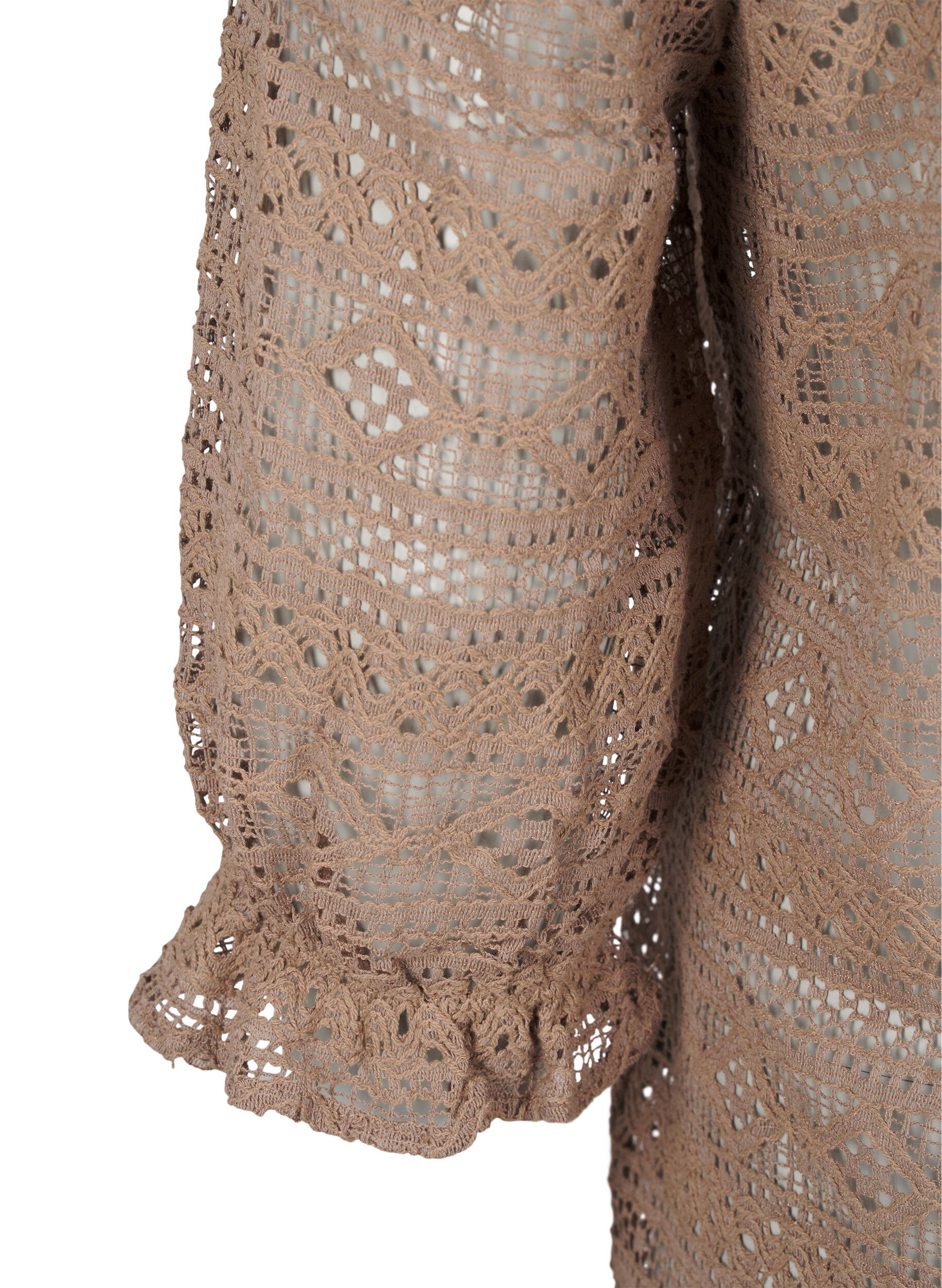 Zizzi Blus med h&aring;lm&ouml;nster och 3/4 &auml;rmar, Brun, Packshot image number 3