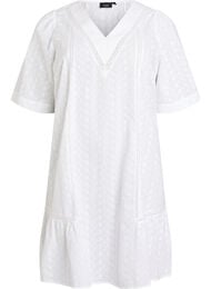 Kn&auml;l&aring;ng kl&auml;nning i bomull med broderi och v-ringning, Vit