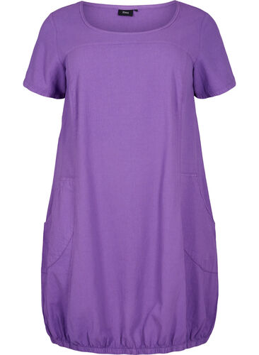 Kortärmad klänning i bomull, Deep Lavender, Packshot image number 0