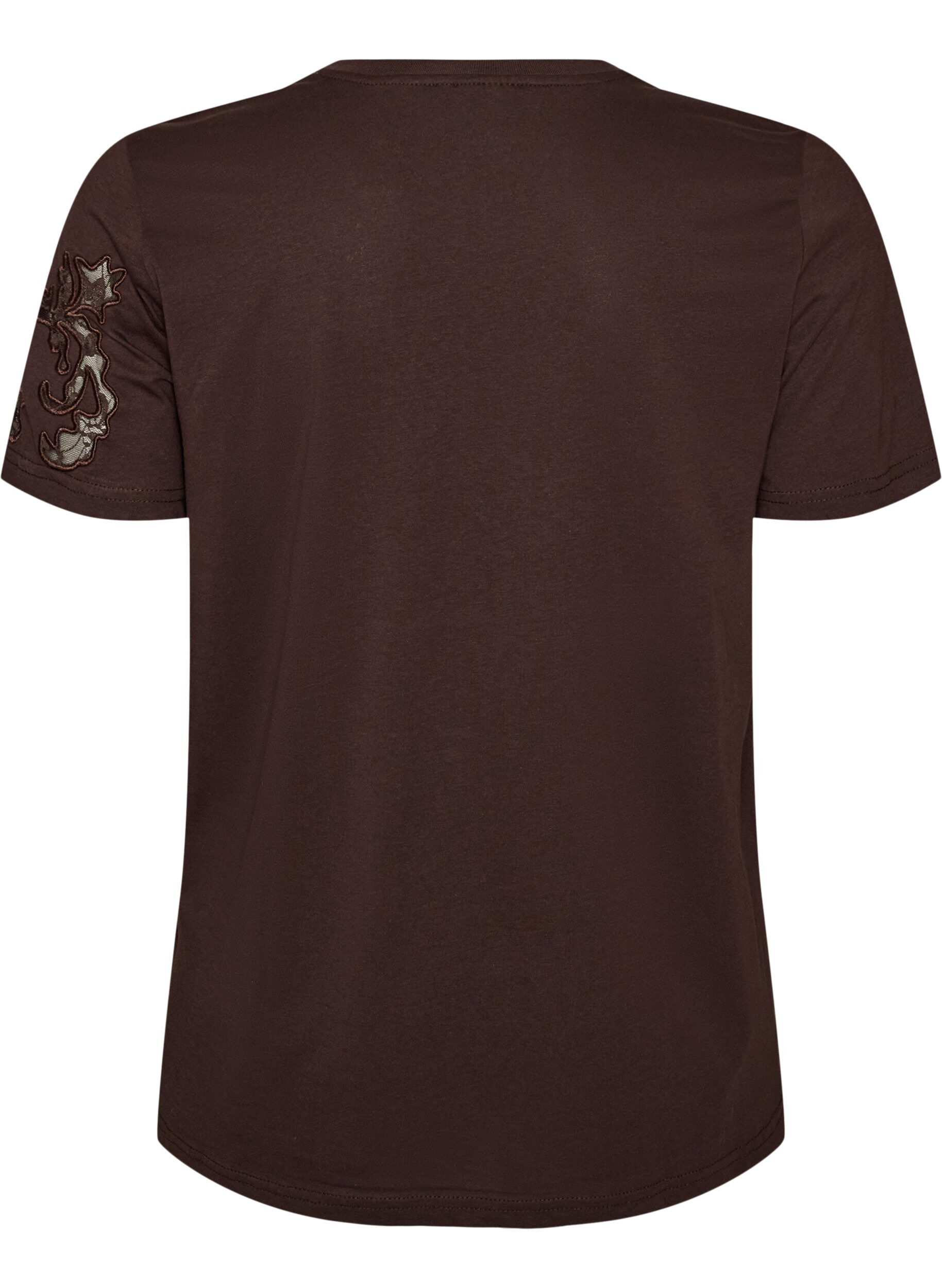 ZizziT-shirt i bomull med spetsapplikationer, Brun, Packshot image number 1