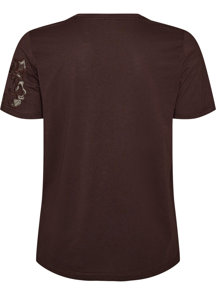 T-shirt i bomull med spetsapplikationer, Brun, Packshot image number 1