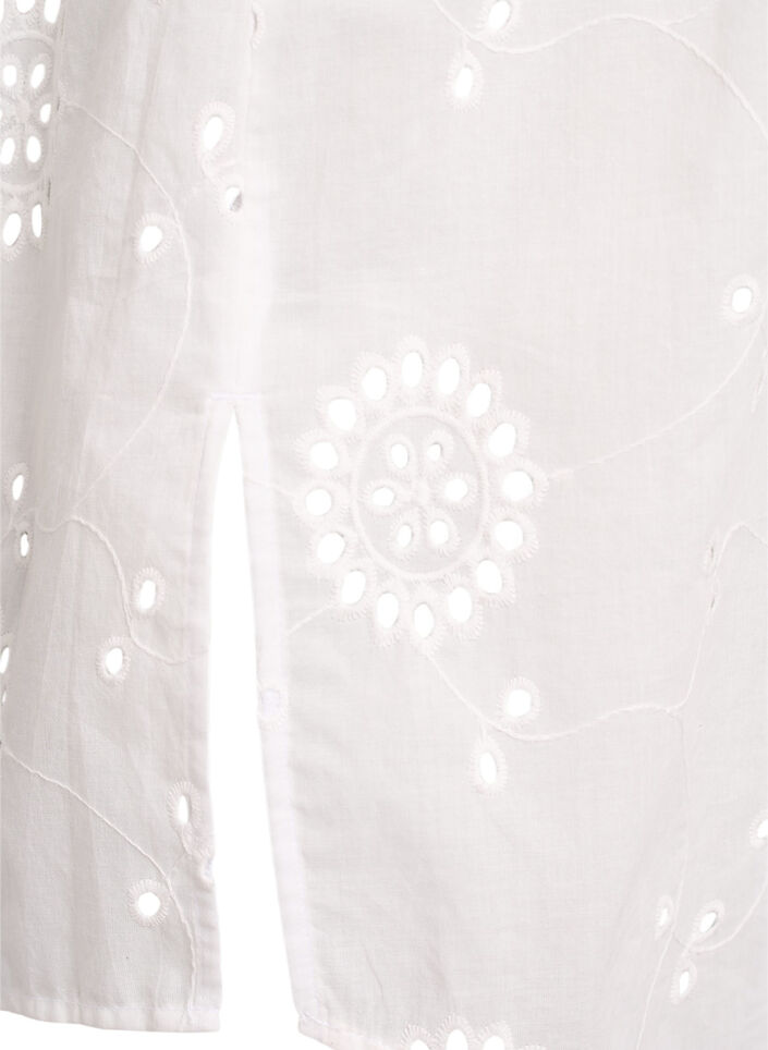 Tunika i bomull med broderie anglaise, Vit, Packshot image number 3