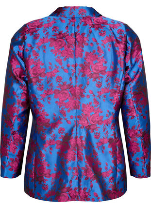 Blommig blazer med pärlknapp, Blue Quartz Jaquard, Packshot image number 1