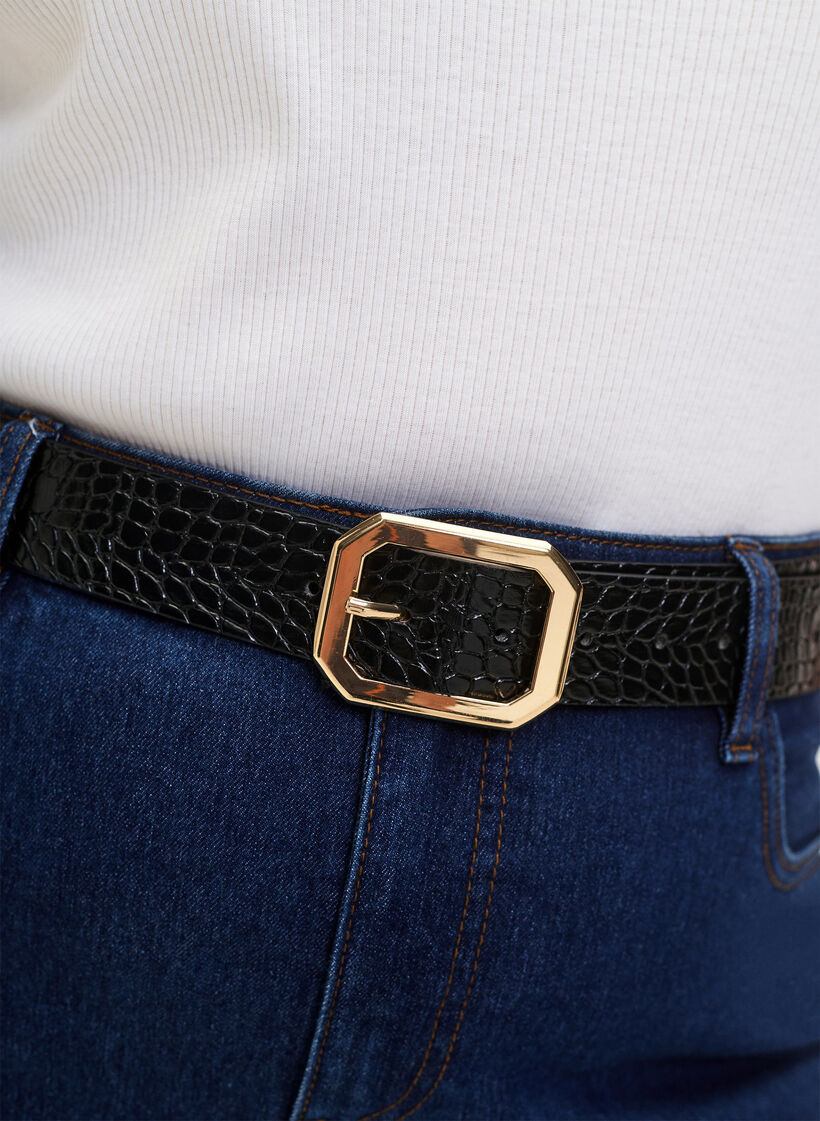 B&auml;lte i krokodilm&ouml;nstrat konstl&auml;der, Black w. Gold Buckle, Model image number 1