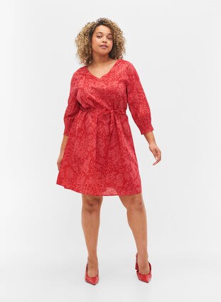 Mönstrad klänning med knytband, Ribbon Red AOP, Model image number 2