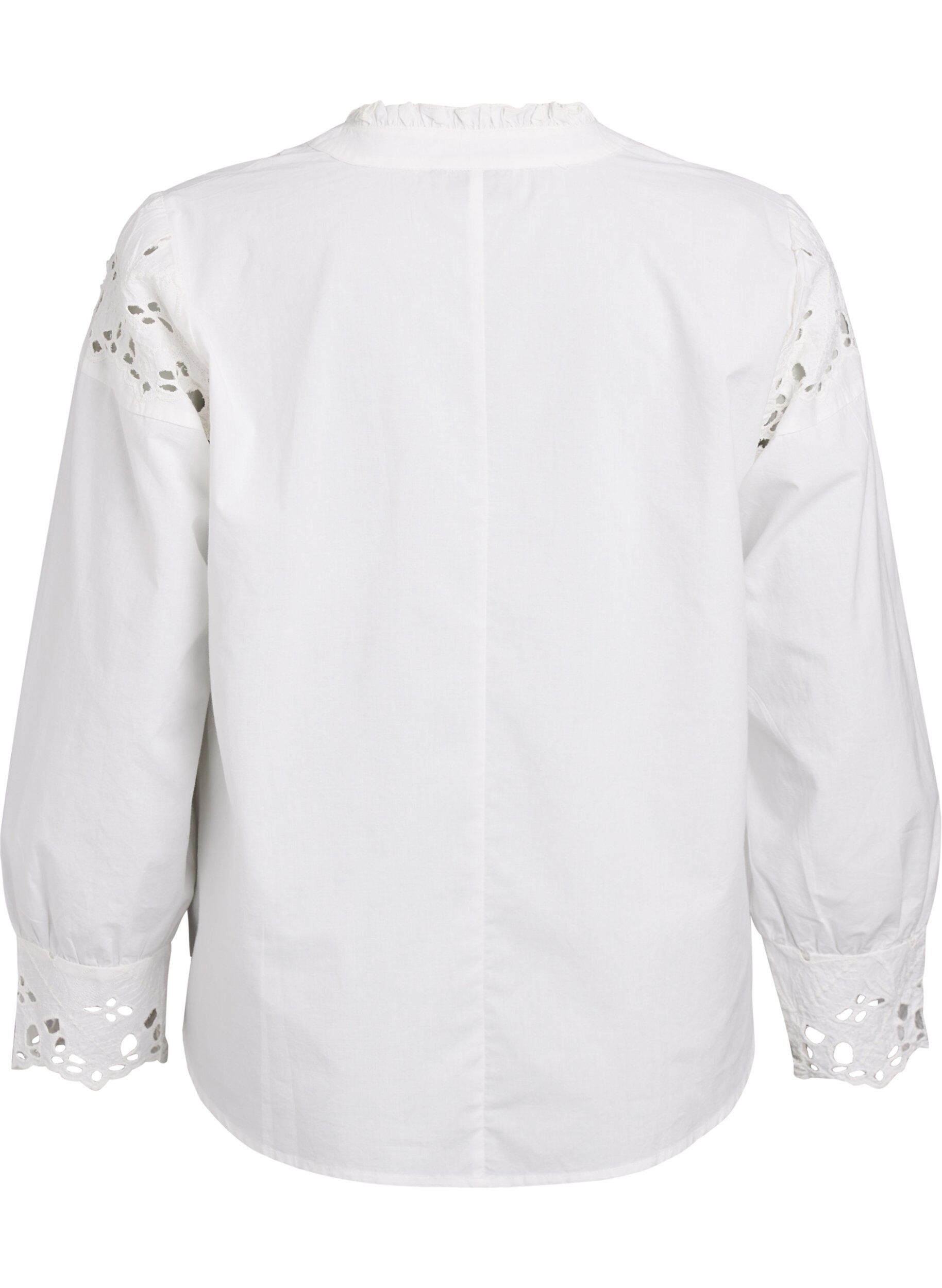 Zizzi Blus med v-ringning och broderie anglaise-detaljer, Vit, Packshot image number 1