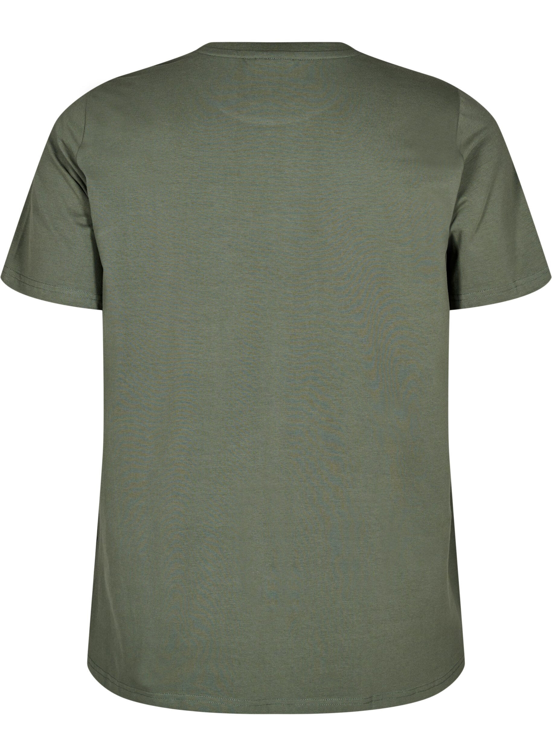Zizzi T-shirt i ekologisk bomull med rund halsringning, Thyme, Packshot image number 1