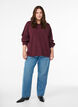 Stickad blus med v&aring;giga kanter, M&ouml;rk Bordeaux, Model image number 1