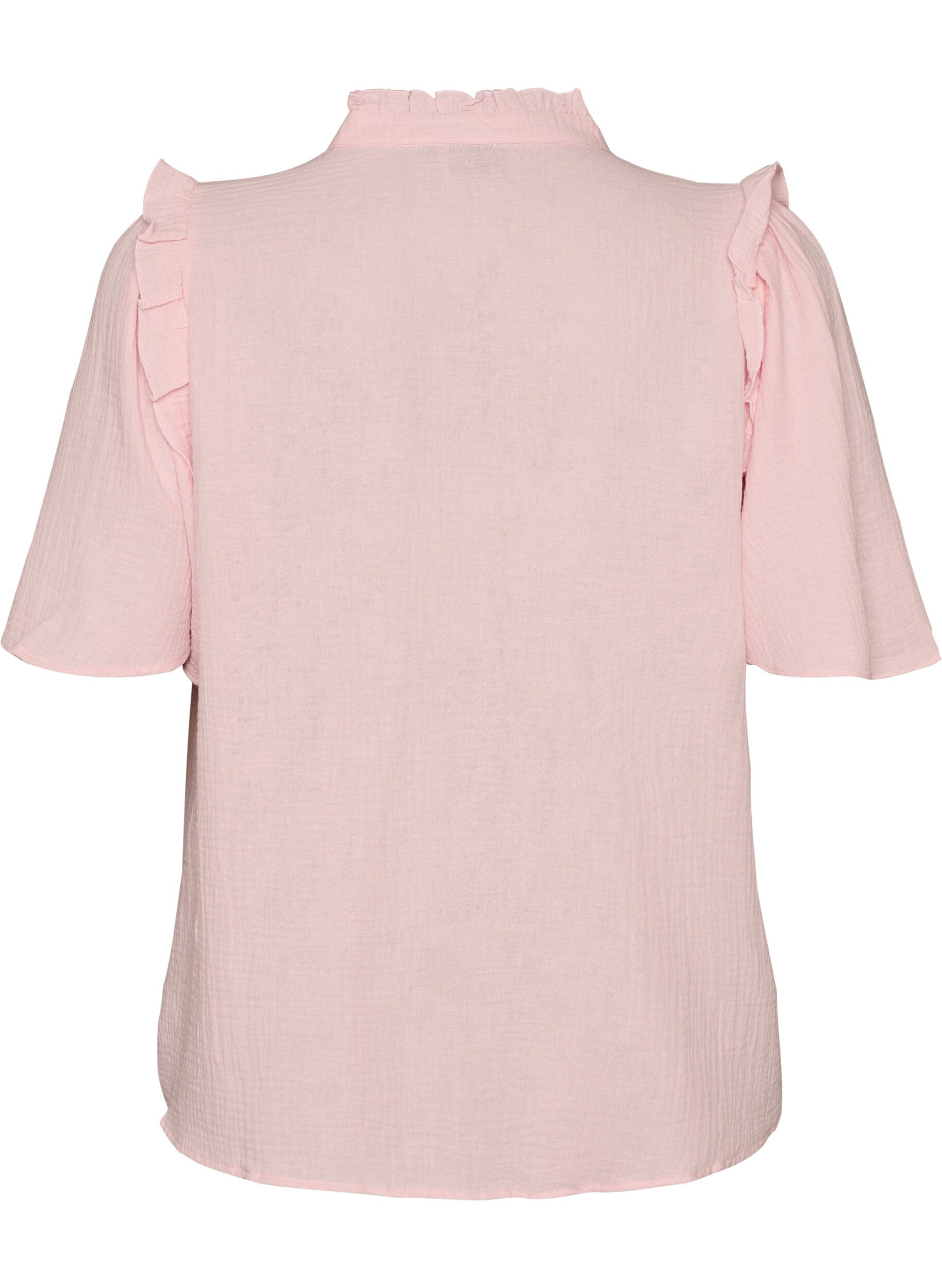 ZizziBlus i bomullsmuslin med broderie anglaise och 1/2-&auml;rm, Rosa, Packshot image number 1