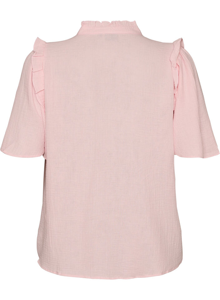 Blus i bomullsmuslin med broderie anglaise och 1/2-&auml;rm, Rosa, Packshot image number 1